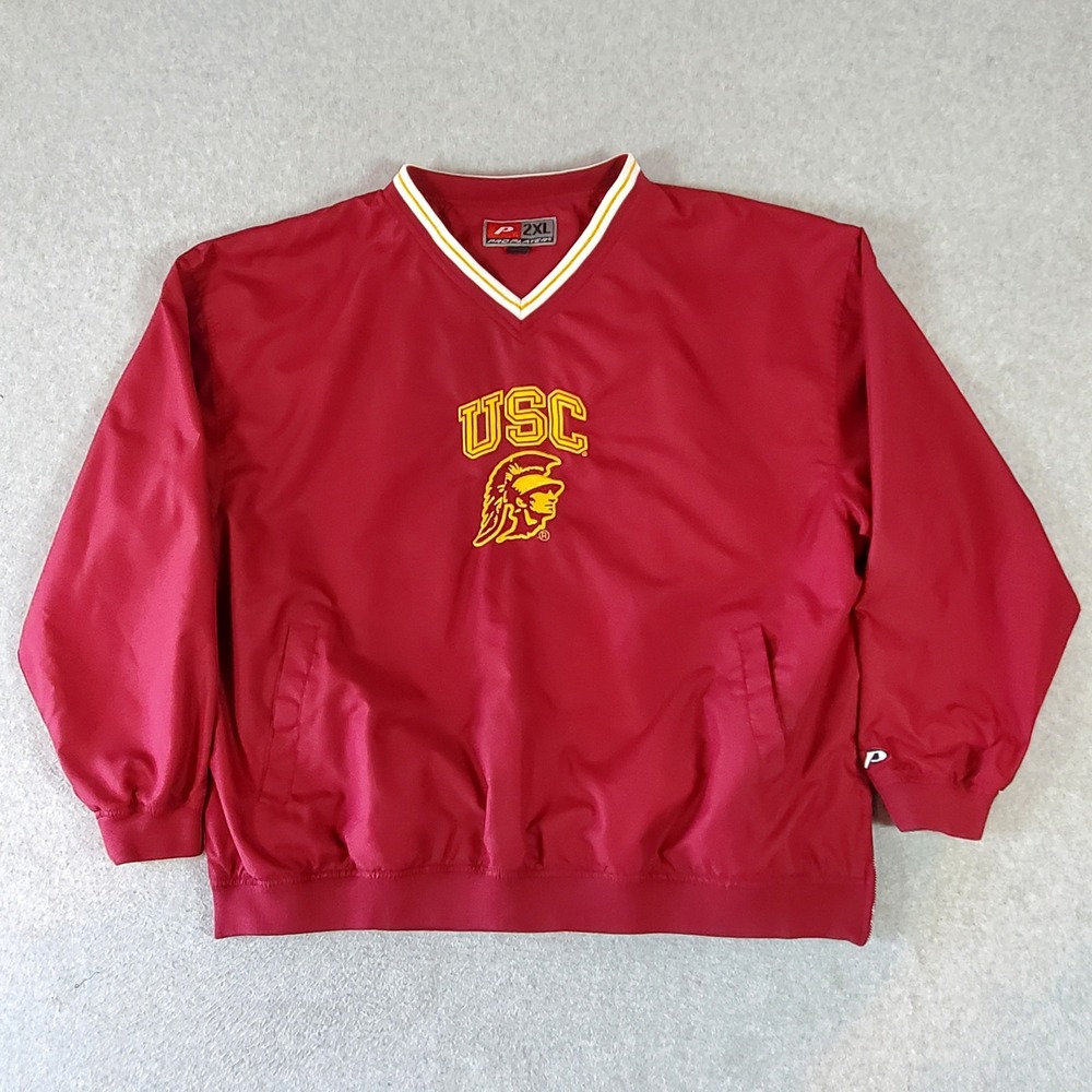Pro Player USC Trojans Windbreaker Jacket Pullover Red Mens 2XL Vintage V-Neck